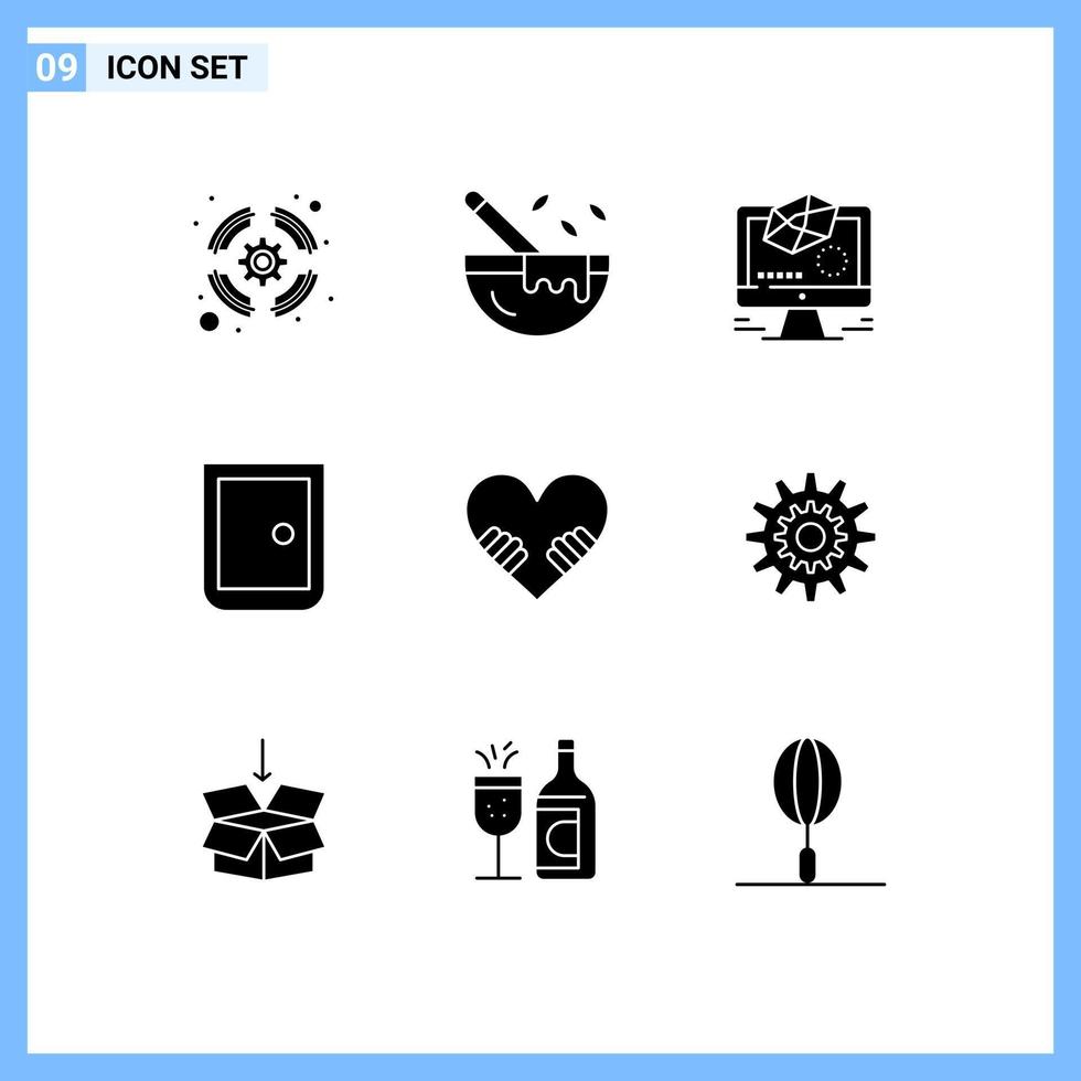 9 Solid Glyph concept for Websites Mobile and Apps heart home animation gate buildings Editable Vector Design Elements