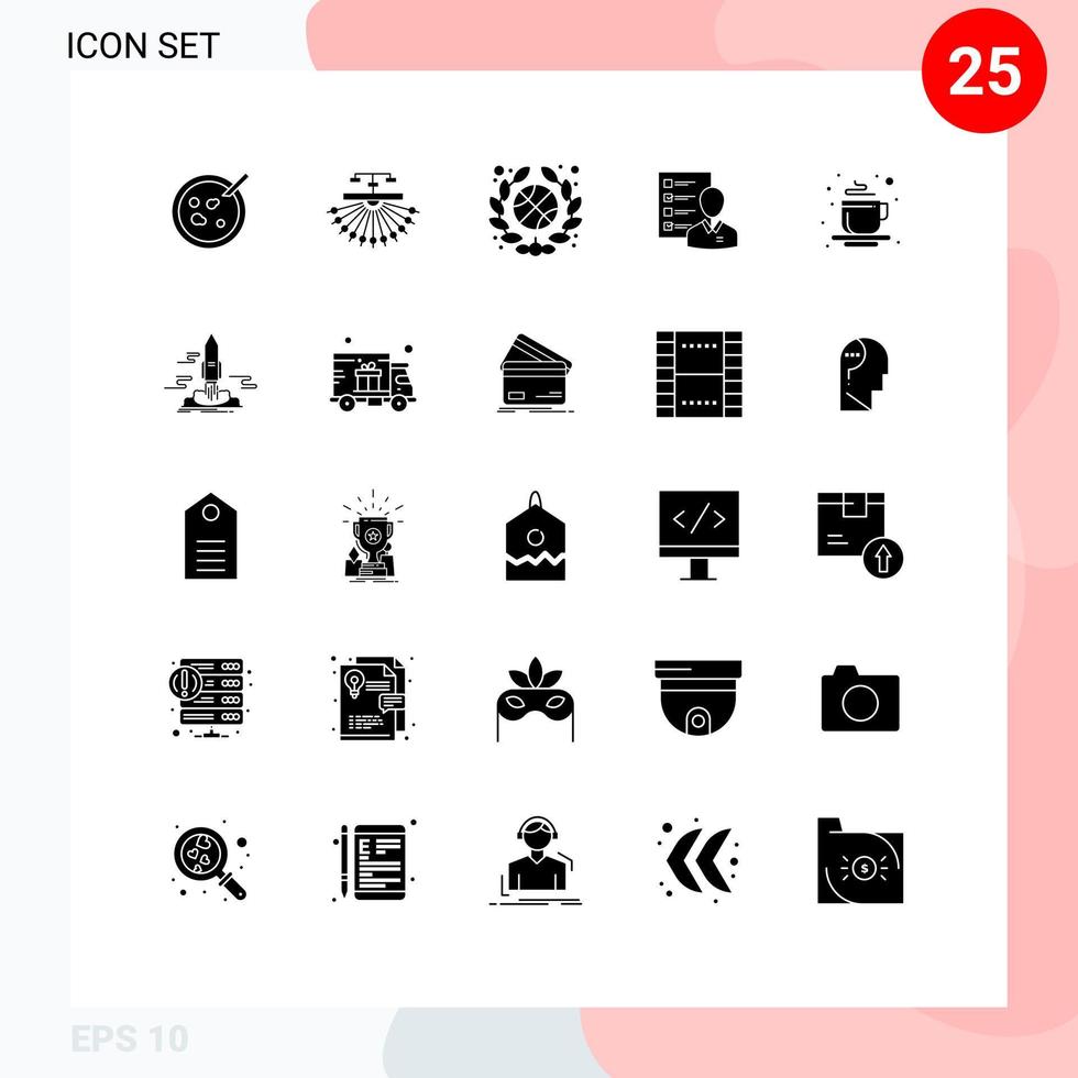 25 Universal Solid Glyphs Set for Web and Mobile Applications man employee web business profile Editable Vector Design Elements