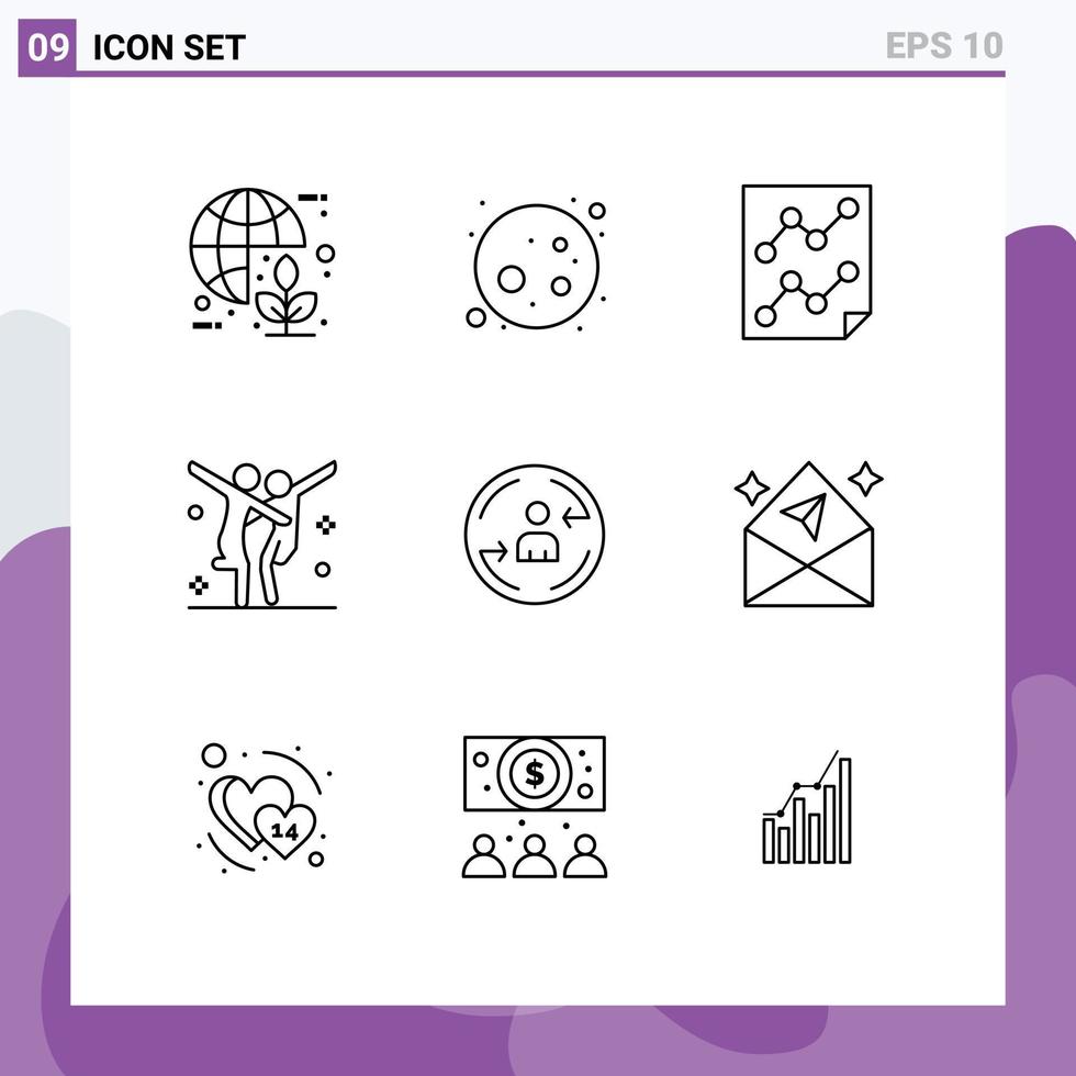 Editable Vector Line Pack of 9 Simple Outlines of peturning dance analytics choreography report Editable Vector Design Elements