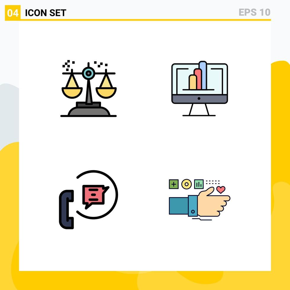 Pictogram Set of 4 Simple Filledline Flat Colors of choice communication judgment monitor help Editable Vector Design Elements
