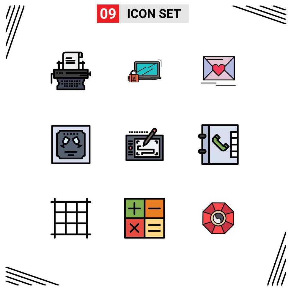 paquete de iconos de vector de stock de 9 signos y símbolos de línea para sobre de inicio de sesión de invitación de tableta elementos de diseño de vector editable de boda