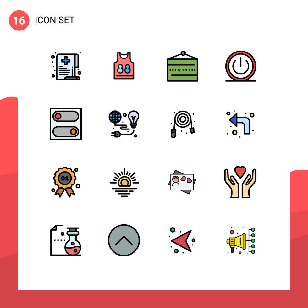 Universal Icon Symbols Group of 16 Modern Flat Color Filled Lines of power off sport basic restaurant Editable Creative Vector Design Elements