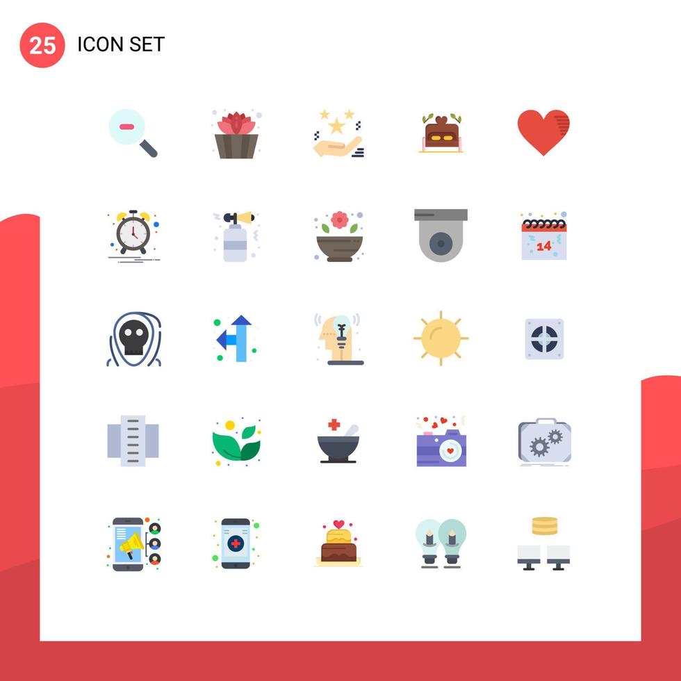 Mobile Interface Flat Color Set of 25 Pictograms of like heart star wedding love Editable Vector Design Elements