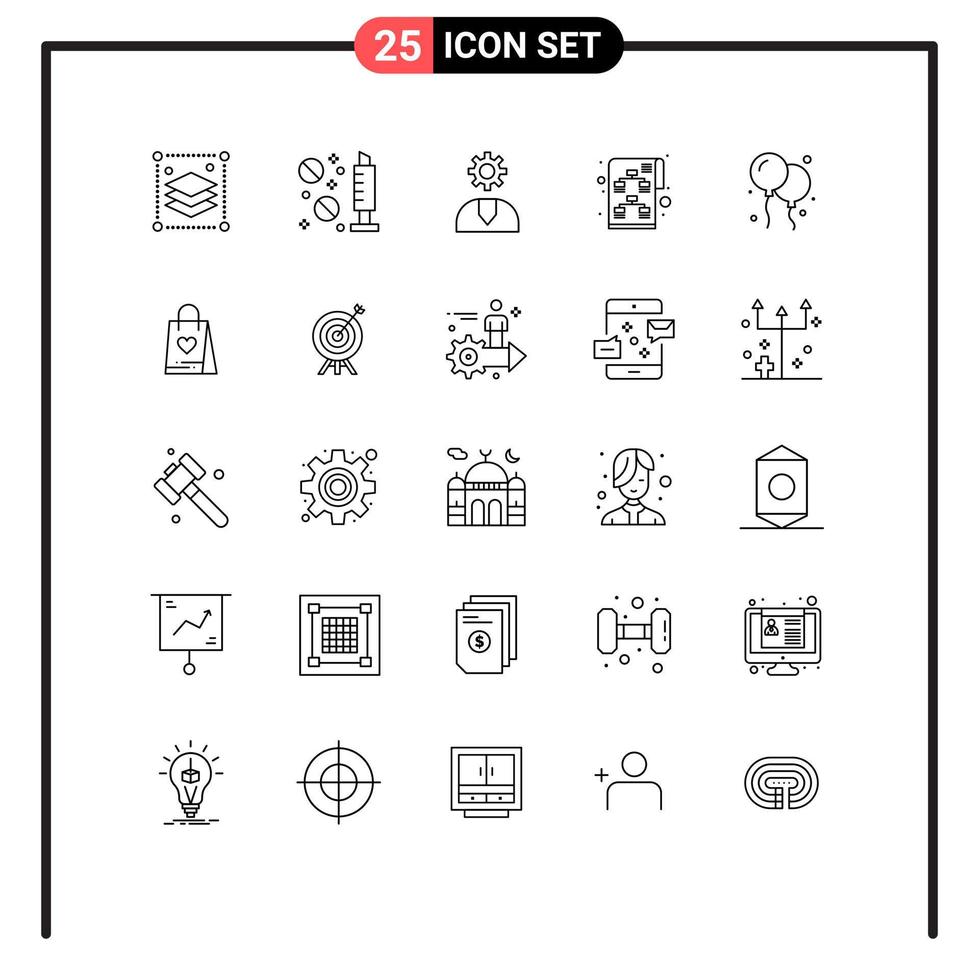 Pictogram Set of 25 Simple Lines of balloon business call strategy support Editable Vector Design Elements