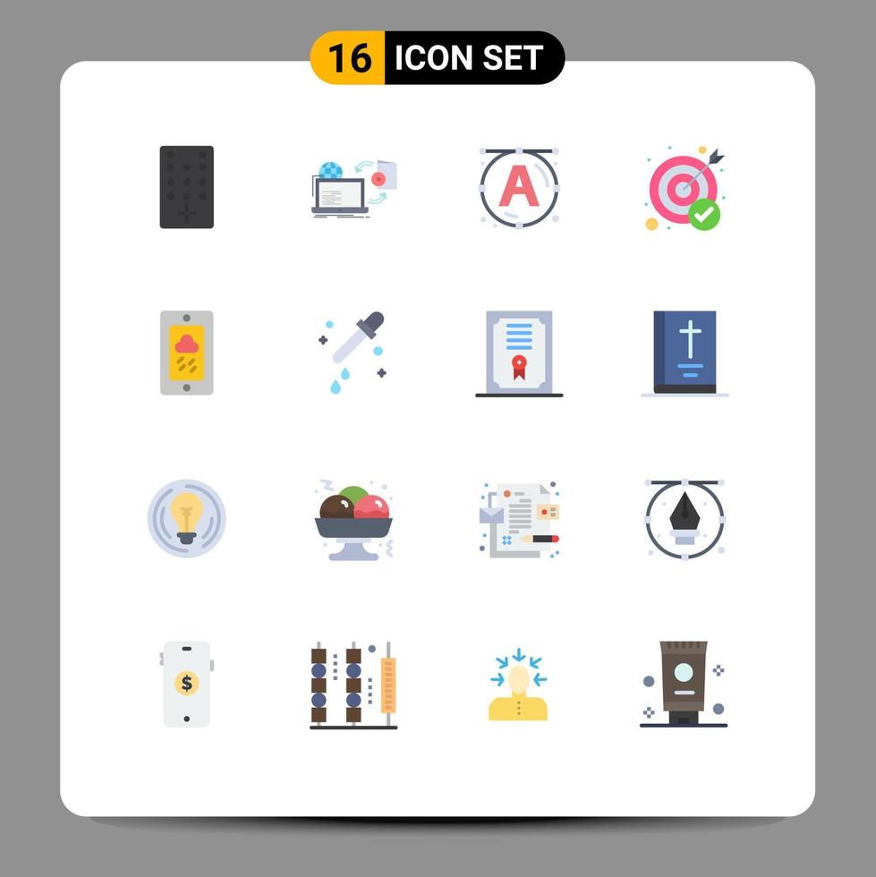 16 User Interface Flat Color Pack of modern Signs and Symbols of weather mobile font target goal Editable Pack of Creative Vector Design Elements