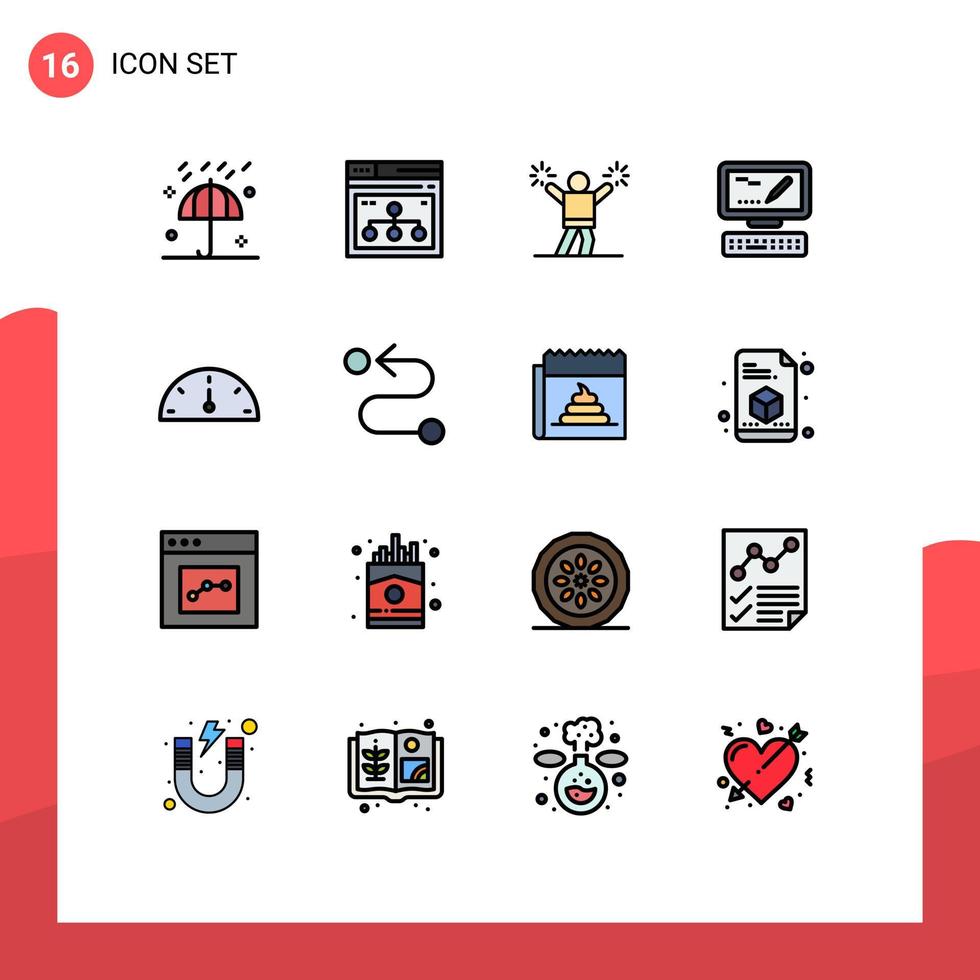 Editable Vector Line Pack of 16 Simple Flat Color Filled Lines of dashboard keyboard website computer encourage Editable Creative Vector Design Elements