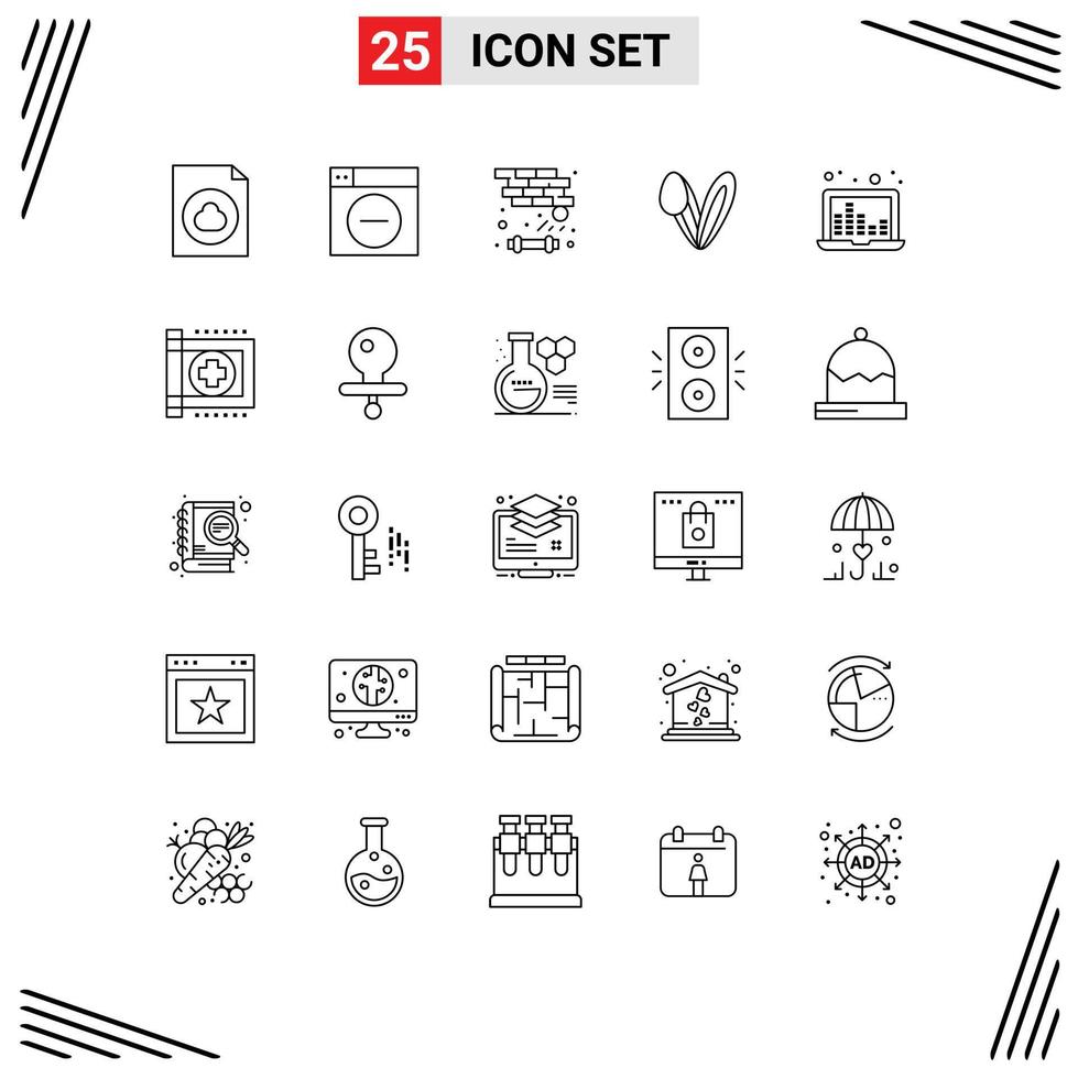 Modern Set of 25 Lines and symbols such as sound frequency laptop breaker rabbit bunny Editable Vector Design Elements