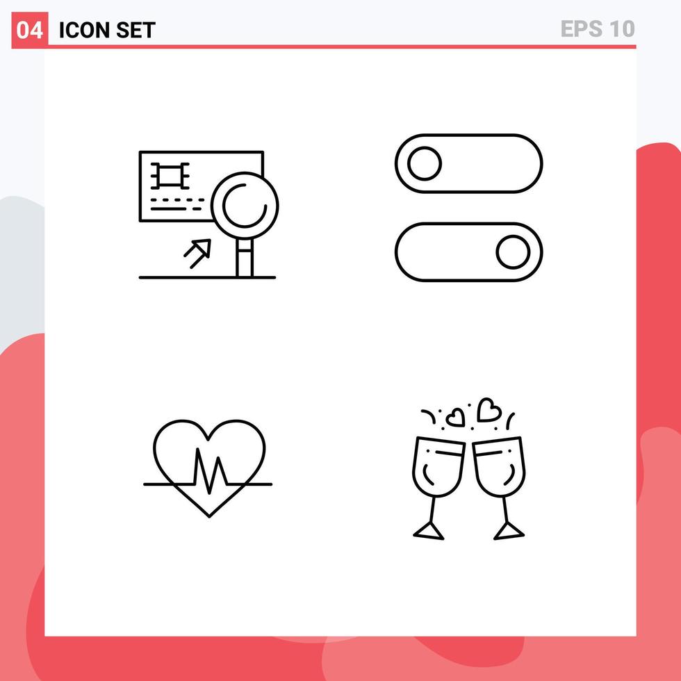 Mobile Interface Line Set of 4 Pictograms of analysis heart detection switch pulse Editable Vector Design Elements