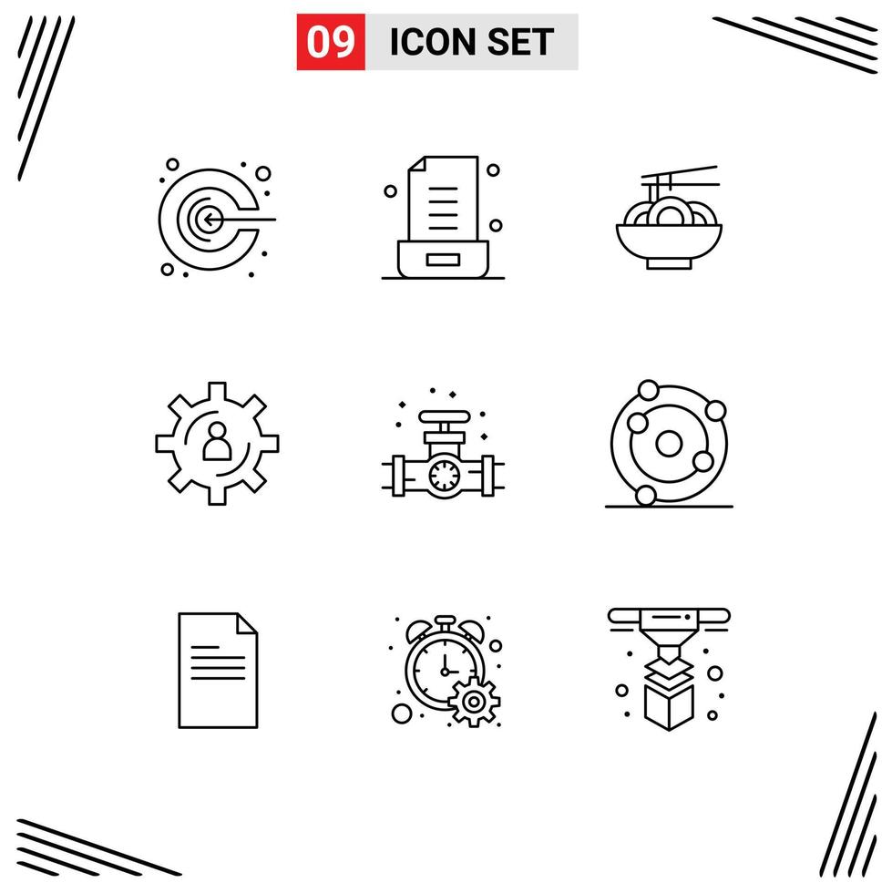 Set of 9 Commercial Outlines pack for gauge production noodle person development Editable Vector Design Elements