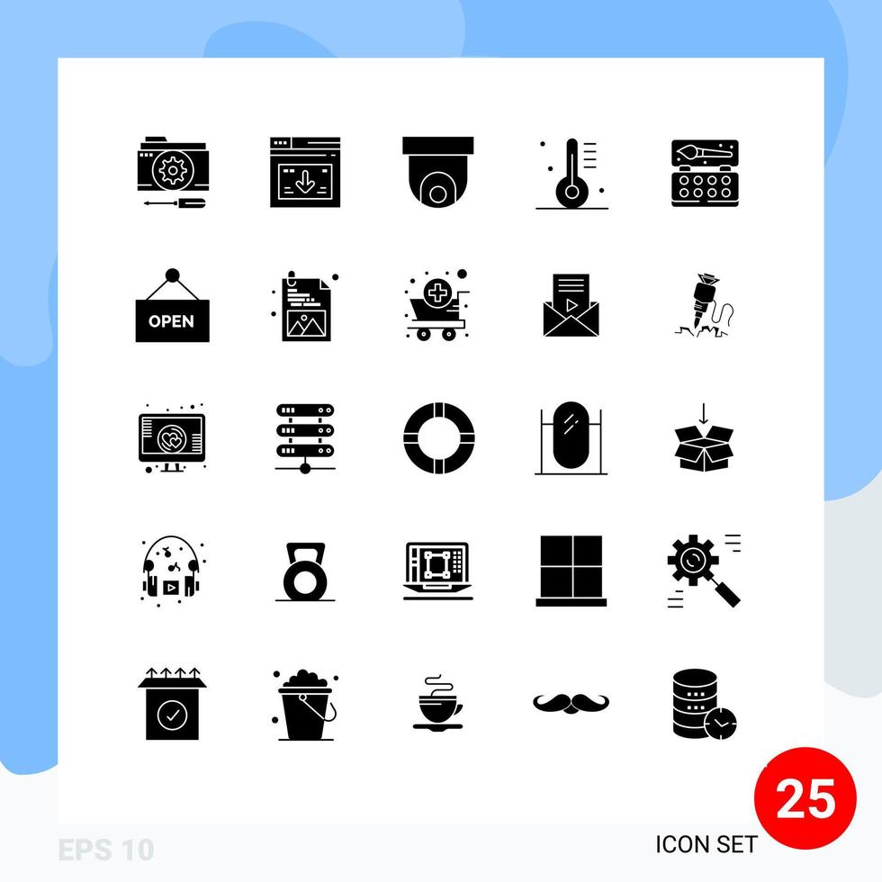 Pictogram Set of 25 Simple Solid Glyphs of food cooking website appliance security camera Editable Vector Design Elements