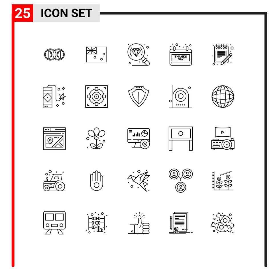 25 Universal Lines Set for Web and Mobile Applications order thanks day flag day calendar Editable Vector Design Elements