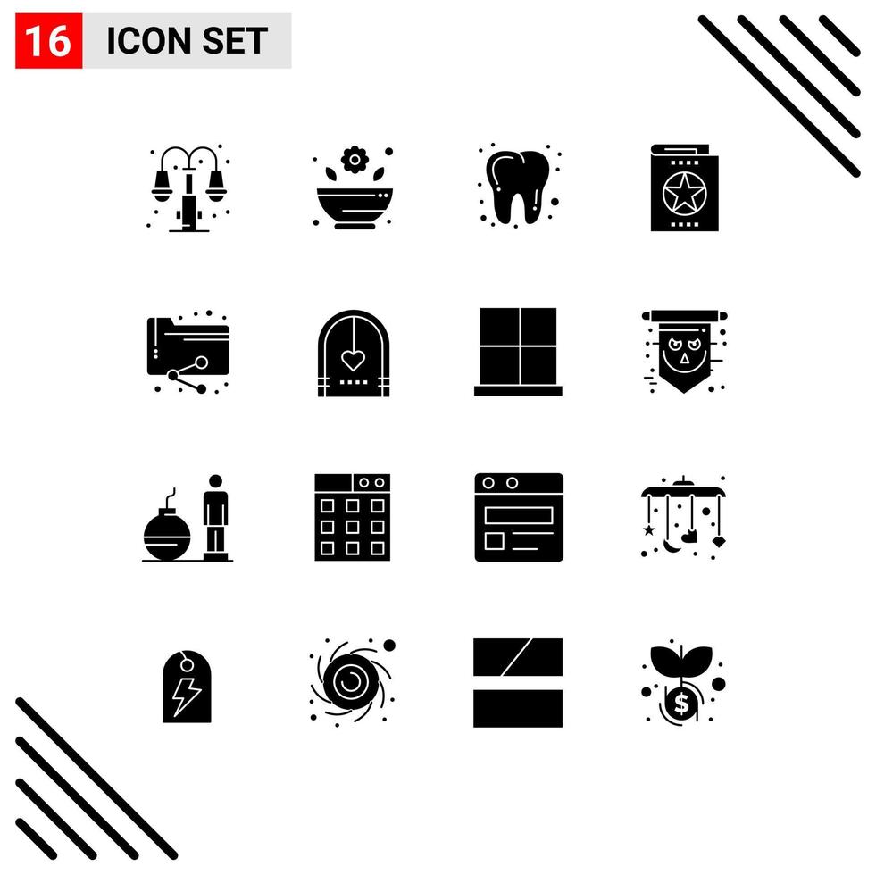 Universal Icon Symbols Group of 16 Modern Solid Glyphs of documents share dentist learning halloween Editable Vector Design Elements