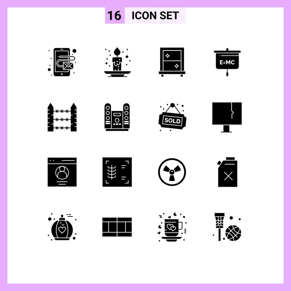 Universal Icon Symbols Group of 16 Modern Solid Glyphs of signaling protection dressing barbed presentation Editable Vector Design Elements