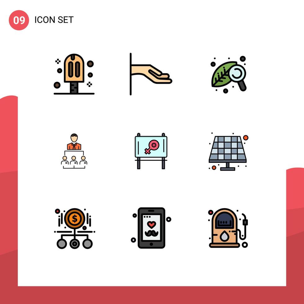 User Interface Pack of 9 Basic Filledline Flat Colors of ad management research leadership business Editable Vector Design Elements