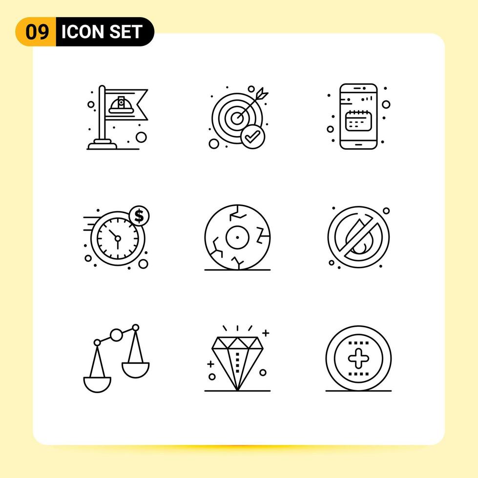 Stock Vector Icon Pack of 9 Line Signs and Symbols for eye money agenda dollar mobile Editable Vector Design Elements