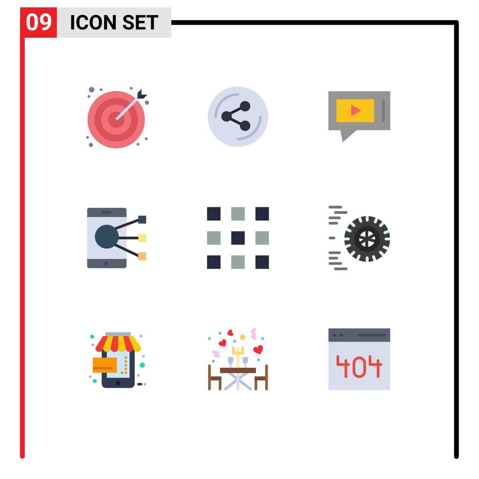 Pictogram Set of 9 Simple Flat Colors of grid phone chat mobile connect Editable Vector Design Elements