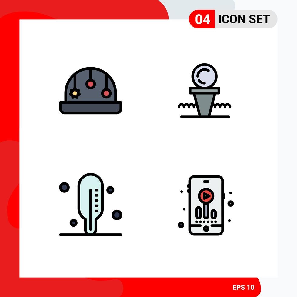 Mobile Interface Filledline Flat Color Set of 4 Pictograms of baby thermometer golf hit hobbies Editable Vector Design Elements