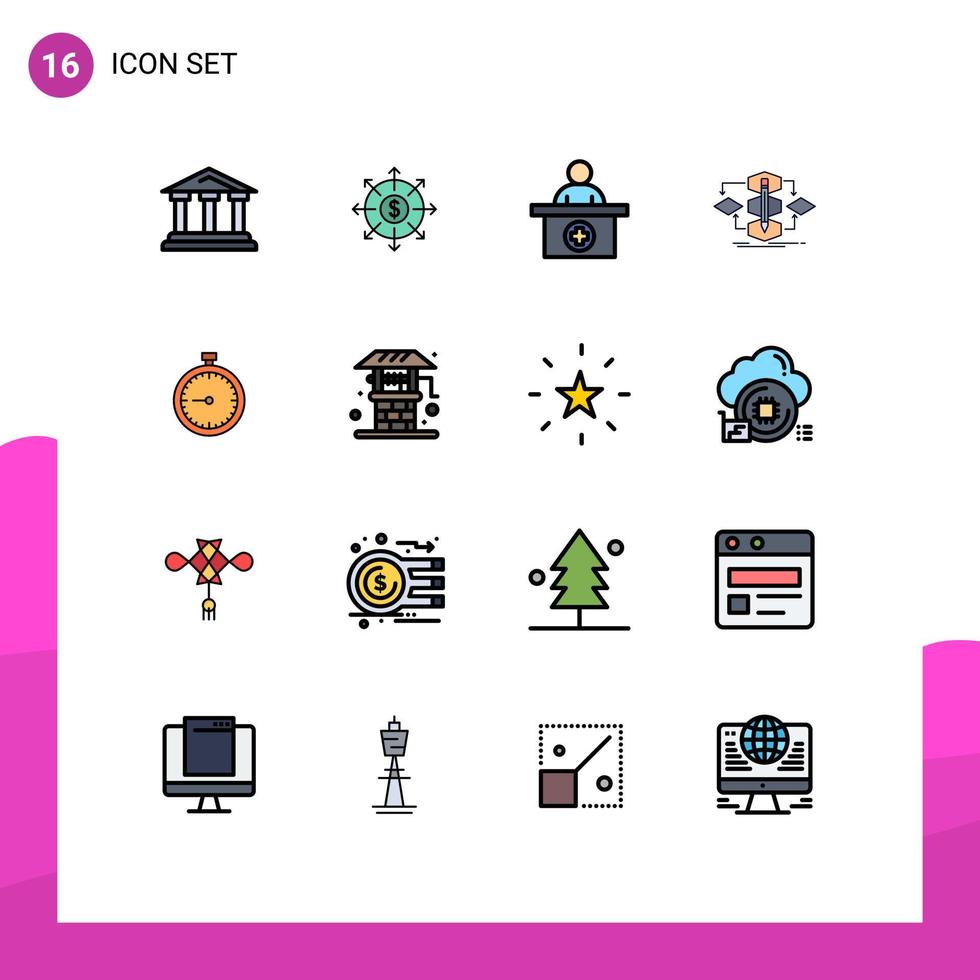 16 Universal Flat Color Filled Lines Set for Web and Mobile Applications process method cash design medical appointment Editable Creative Vector Design Elements