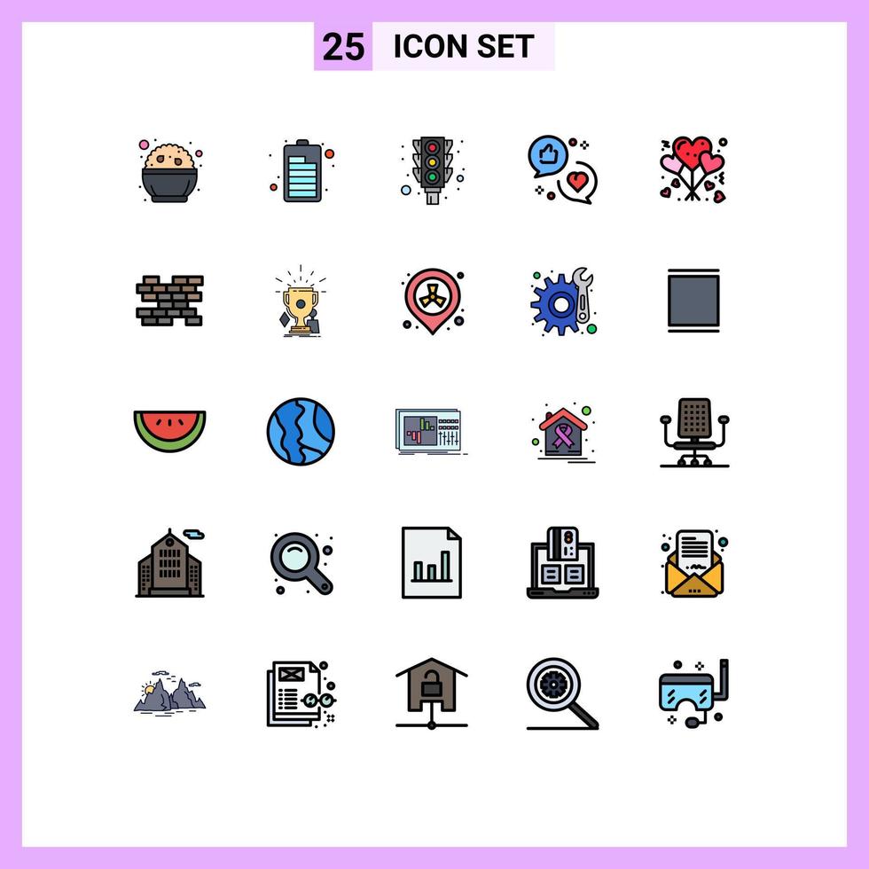 25 User Interface Filled line Flat Color Pack of modern Signs and Symbols of lifestyle marketing signal love communication Editable Vector Design Elements