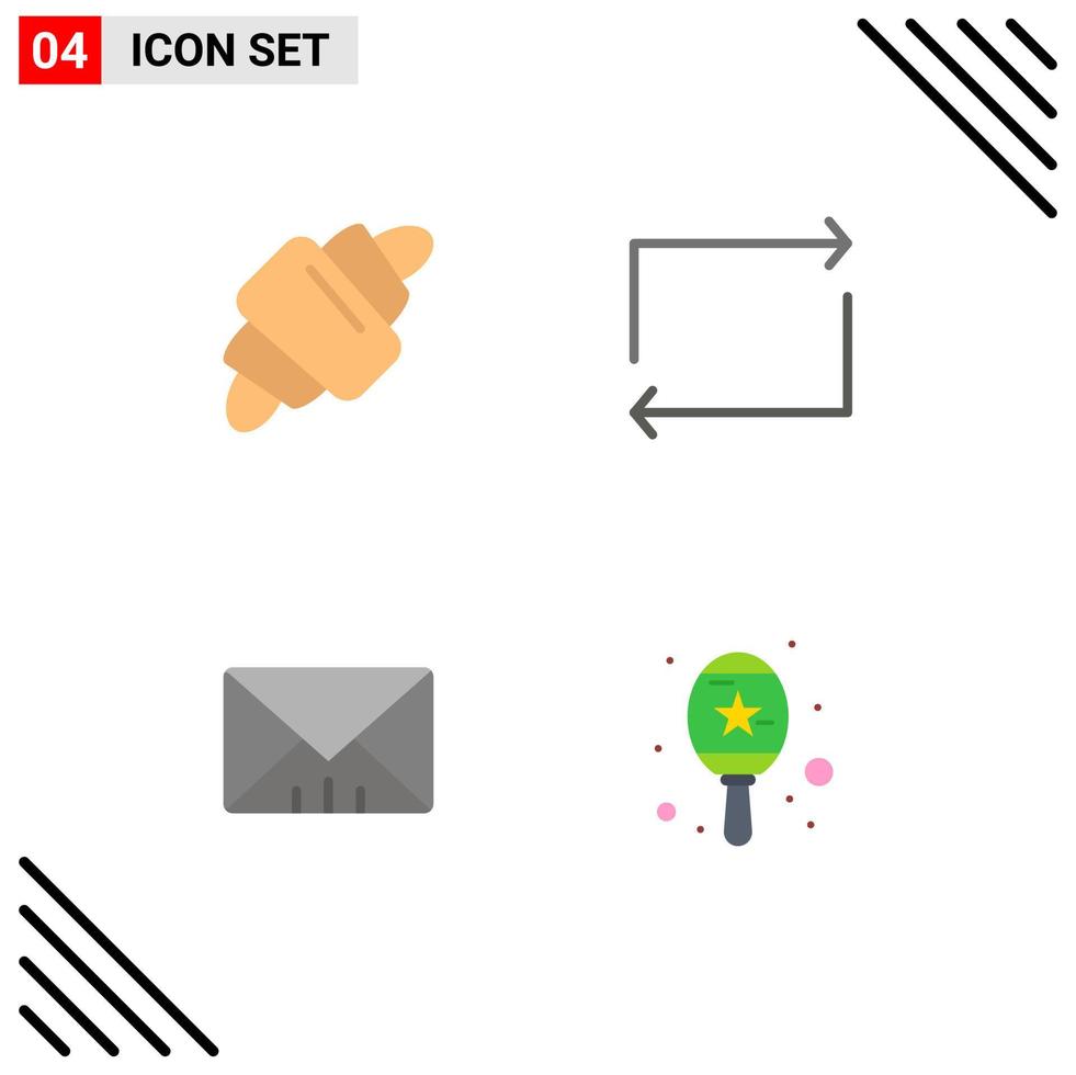 grupo de 4 iconos planos signos y símbolos para croissant comida de usuario repetir maracas elementos de diseño vectorial editables vector