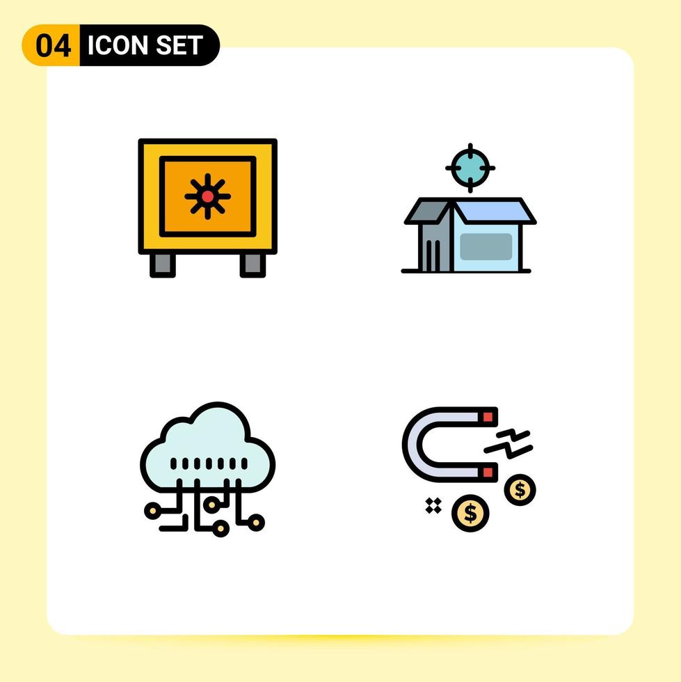 Universal Icon Symbols Group of 4 Modern Filledline Flat Colors of locker manage logistic open box attracting Editable Vector Design Elements