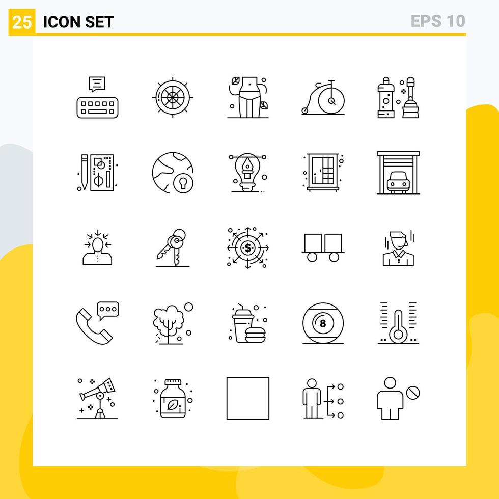 25 User Interface Line Pack of modern Signs and Symbols of cleaner vehicle diet transportation bike Editable Vector Design Elements