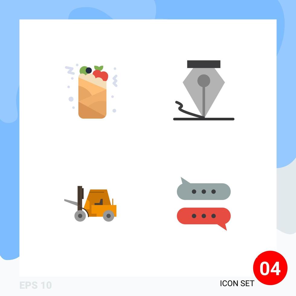 paquete de línea de vector editable de 4 iconos planos simples de elementos de diseño de vector editables de burbuja de pluma de comida de camión de lata