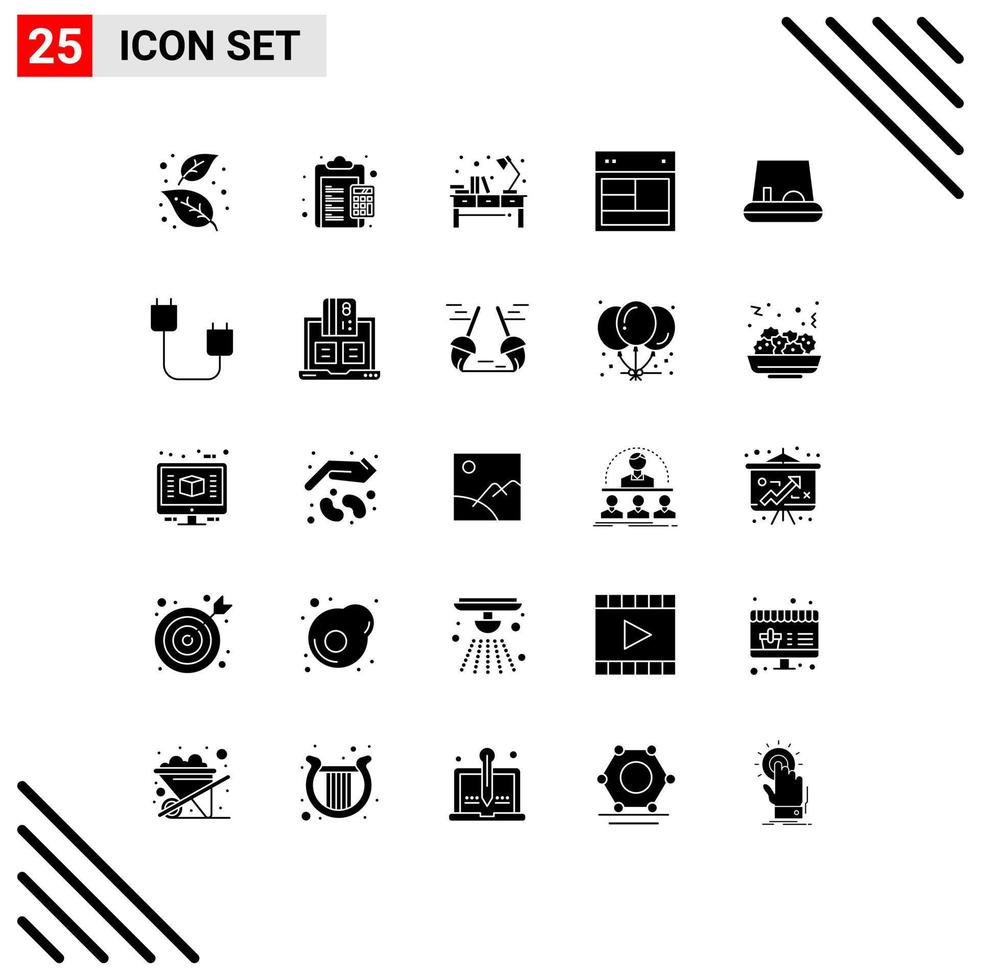 Pack of 25 creative Solid Glyphs of site design duties workplace table Editable Vector Design Elements