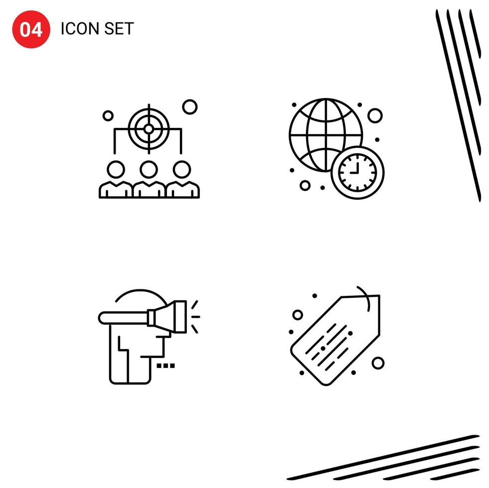4 Thematic Vector Filledline Flat Colors and Editable Symbols of business human management time virtual reality Editable Vector Design Elements