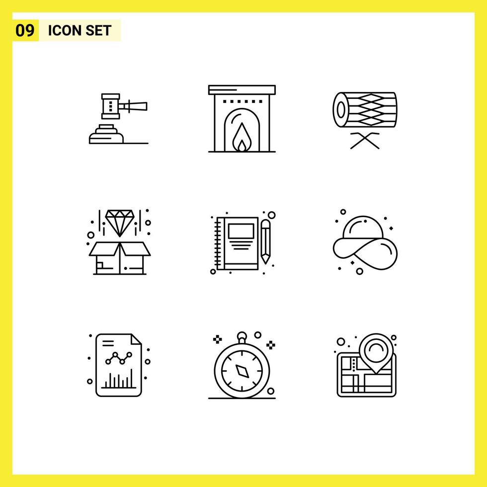 Pack of 9 Modern Outlines Signs and Symbols for Web Print Media such as delivery st hotel parade instrument Editable Vector Design Elements