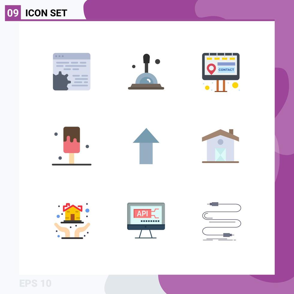 Editable Vector Line Pack of 9 Simple Flat Colors of home up billboard arrow ice Editable Vector Design Elements