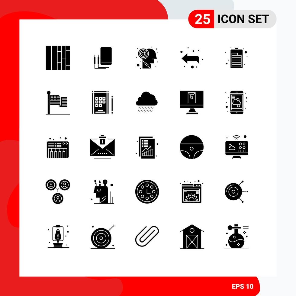 Set of 25 Commercial Solid Glyphs pack for flag electric maze charging left Editable Vector Design Elements