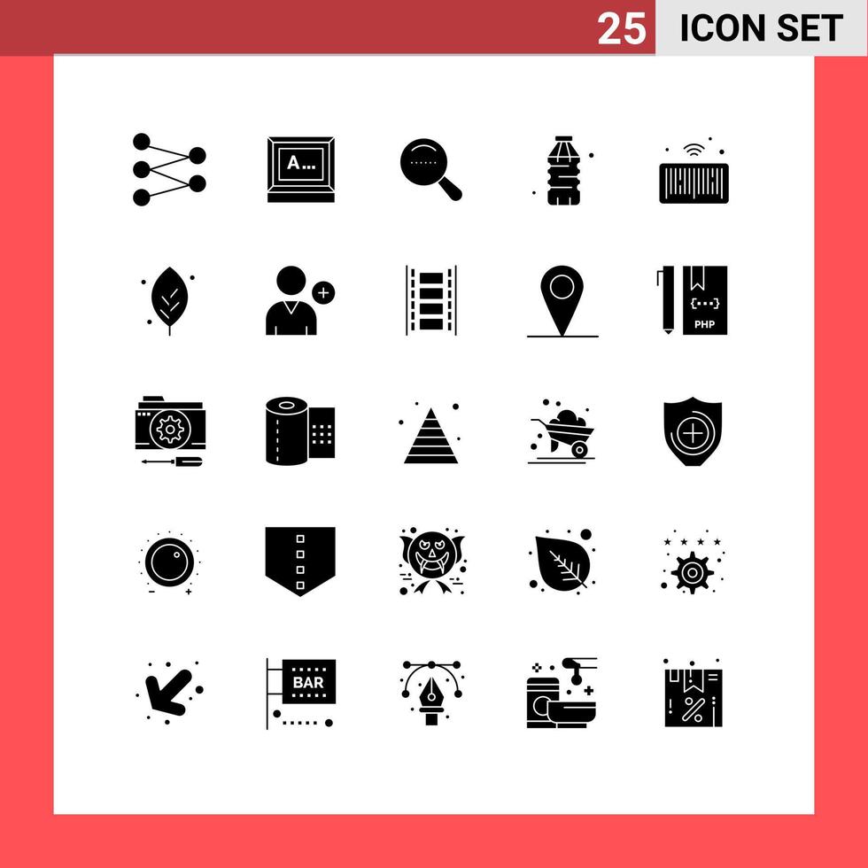 Group of 25 Modern Solid Glyphs Set for things internet search barcode food Editable Vector Design Elements