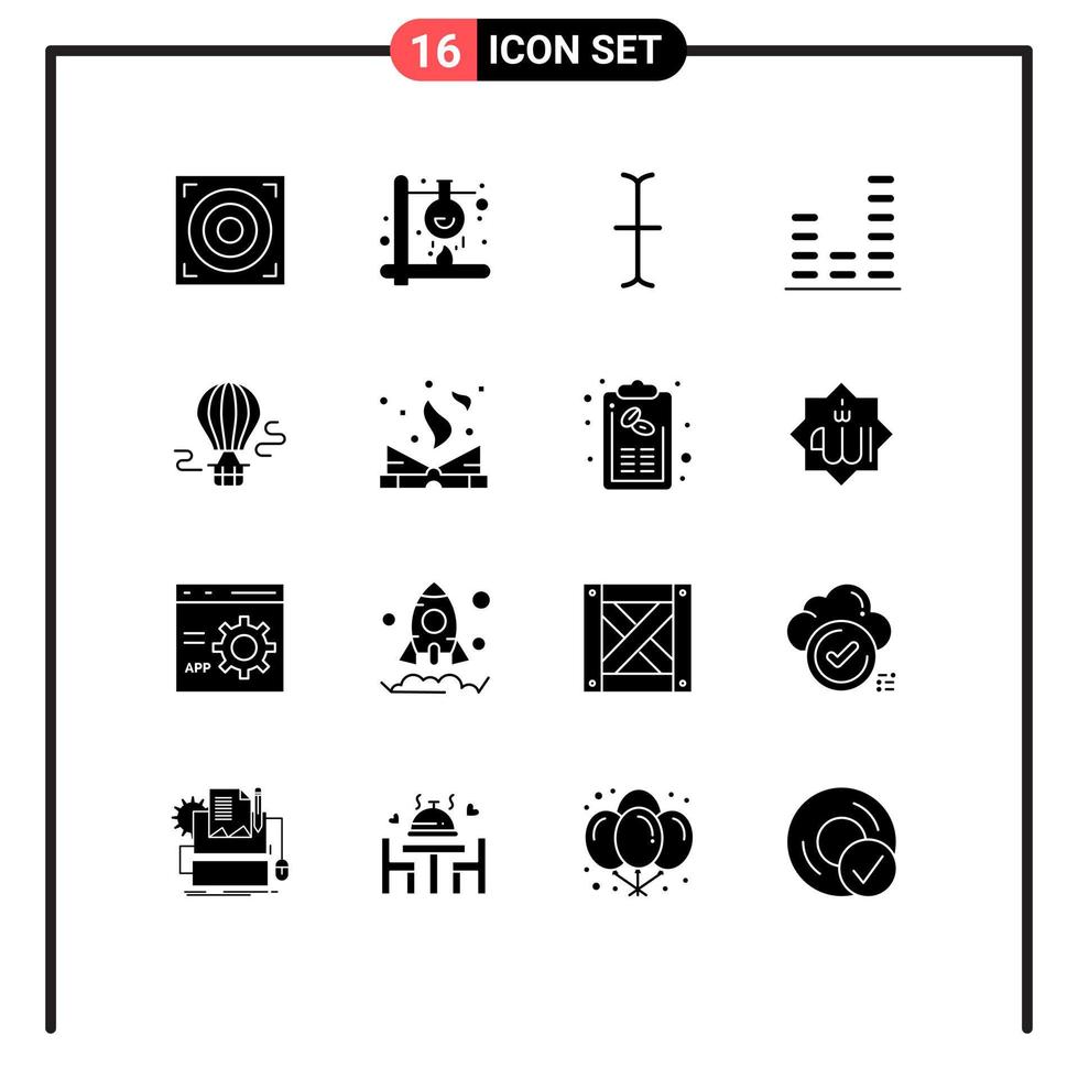 16 Universal Solid Glyph Signs Symbols of transport balloon cursor air music Editable Vector Design Elements