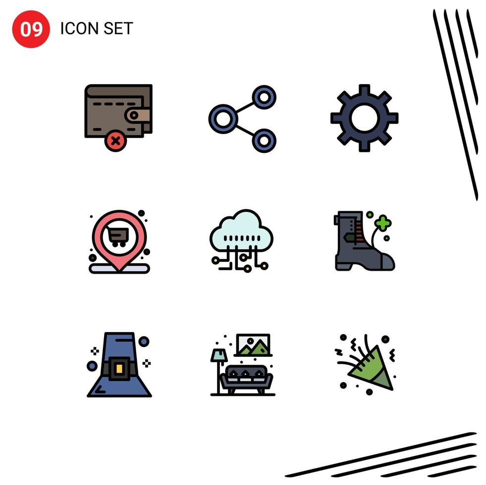 Universal Icon Symbols Group of 9 Modern Filledline Flat Colors of manage cart setting location market Editable Vector Design Elements
