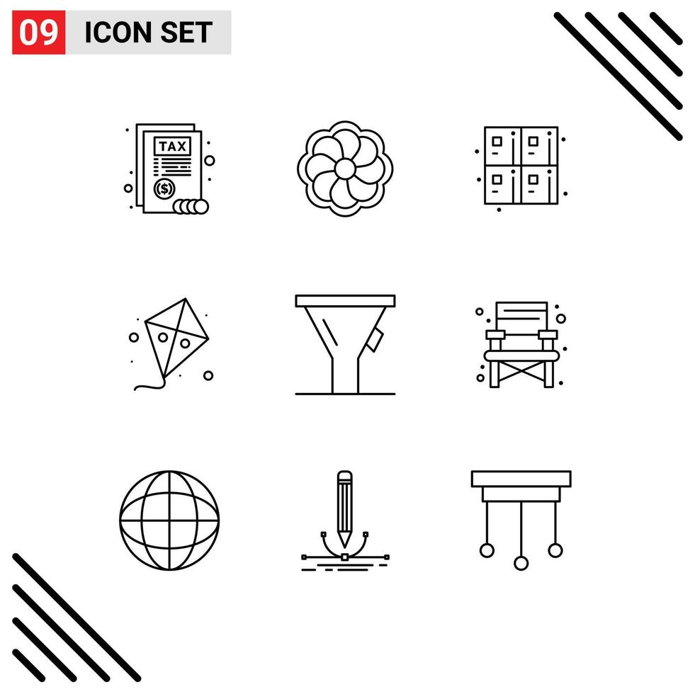 9 Outline concept for Websites Mobile and Apps chair funnel education liter kite Editable Vector Design Elements