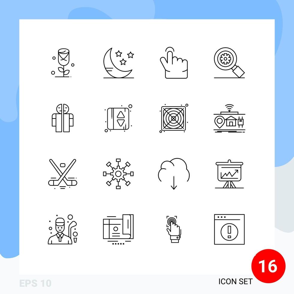 grupo de símbolos de iconos universales de 16 contornos modernos de elementos de diseño vectorial editables de configuración rota de toque médico de ascensor vector