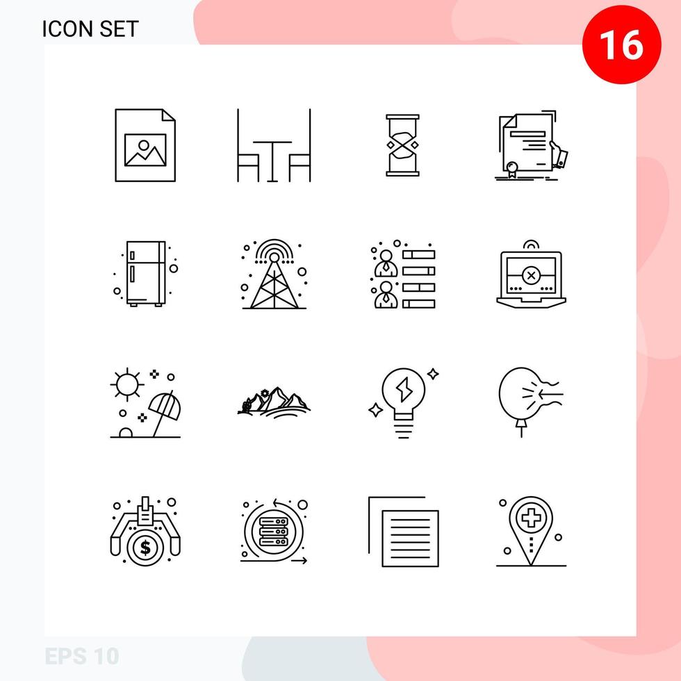 16 Outline concept for Websites Mobile and Apps fridge agreement timer award degree Editable Vector Design Elements