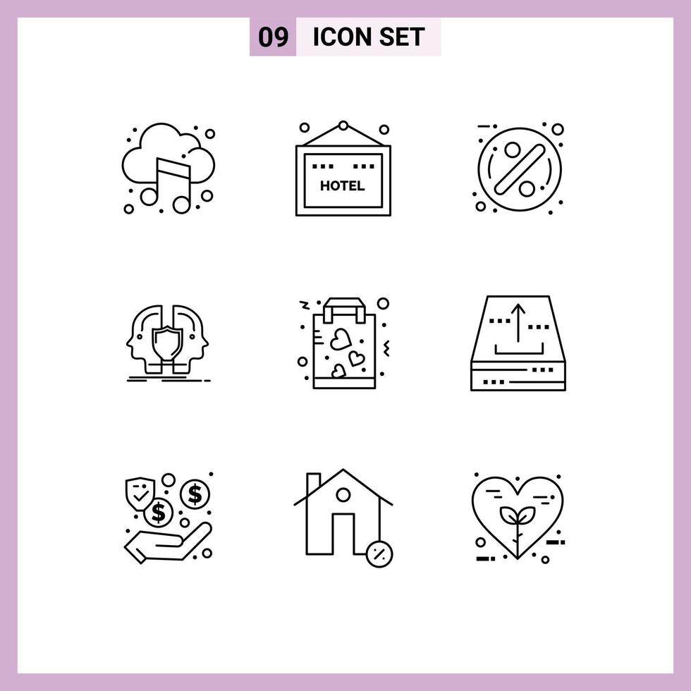 Outline Pack of 9 Universal Symbols of favorite sheild badge identity face Editable Vector Design Elements