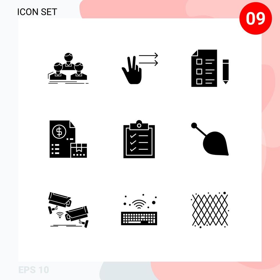 Pictogram Set of 9 Simple Solid Glyphs of payment market education invoice test Editable Vector Design Elements