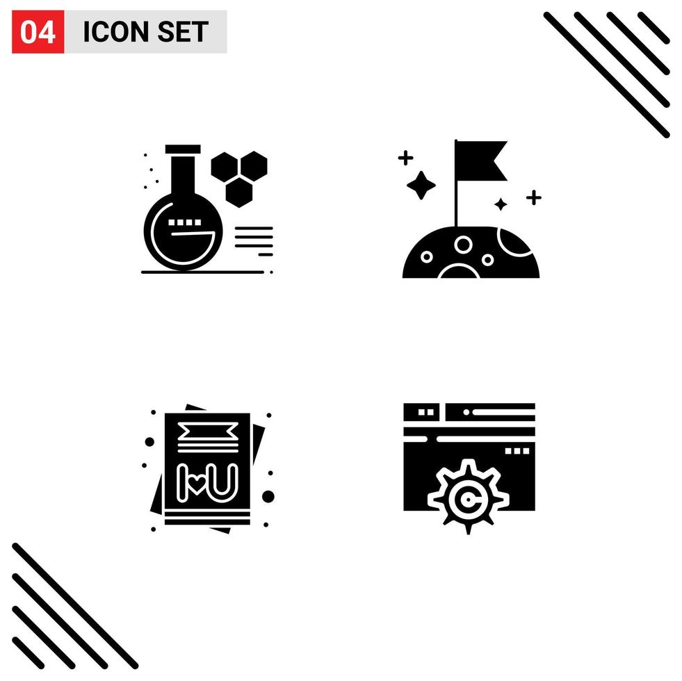 Set of 4 Modern UI Icons Symbols Signs for chemistry message education space design Editable Vector Design Elements