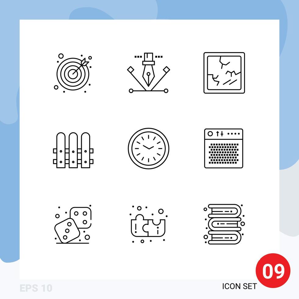 9 Outline concept for Websites Mobile and Apps wall clock iftar halloween dinner house Editable Vector Design Elements