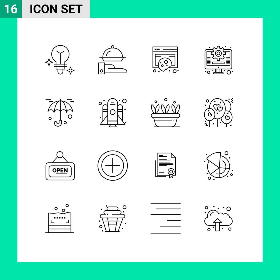 16 Creative Icons Modern Signs and Symbols of umbrella insurance cookies marketing business Editable Vector Design Elements