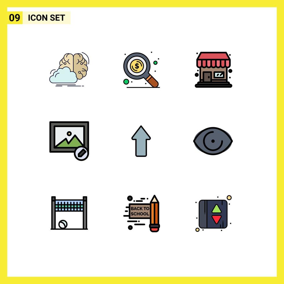 Modern Set of 9 Filledline Flat Colors and symbols such as upload arrows shop arrow image Editable Vector Design Elements