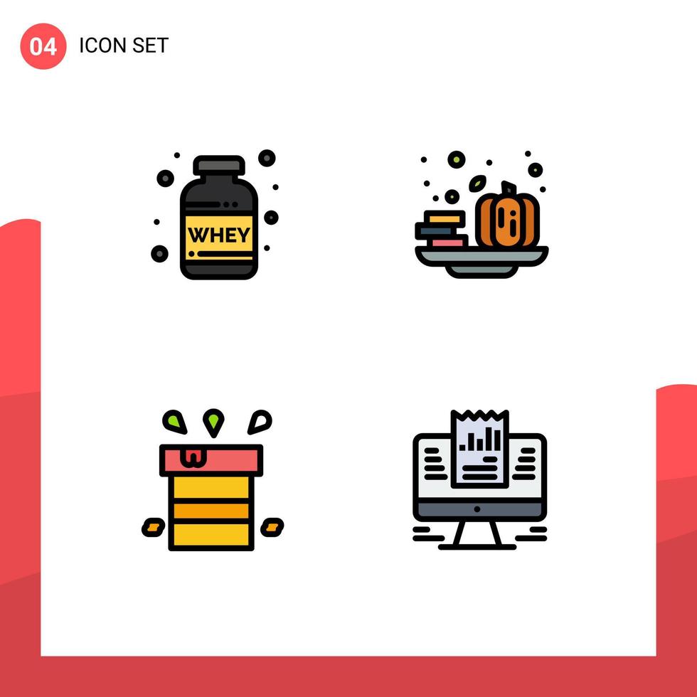 Stock Vector Icon Pack of 4 Line Signs and Symbols for nutrition dry whey pumpkin resistant Editable Vector Design Elements