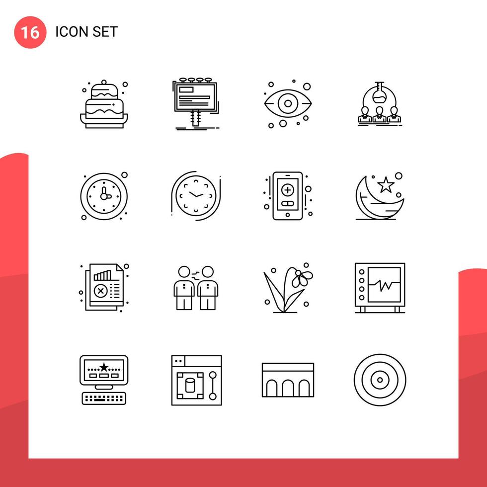 Universal Icon Symbols Group of 16 Modern Outlines of experiment lab billboard labortary storage Editable Vector Design Elements