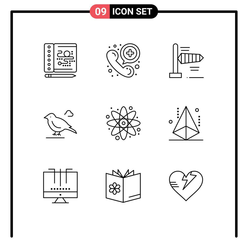 Group of 9 Modern Outlines Set for laboratory back to school wind atom small Editable Vector Design Elements