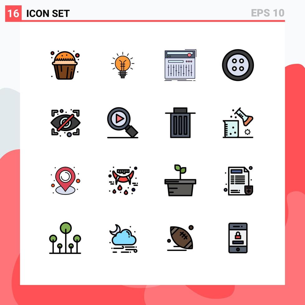 Group of 16 Flat Color Filled Lines Signs and Symbols for tools clothes lamp sound midi Editable Creative Vector Design Elements