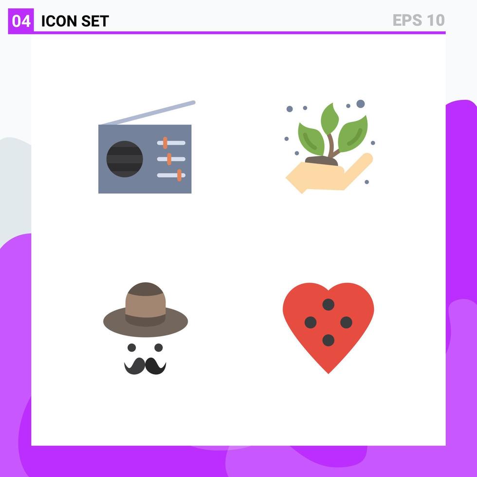 Pictogram Set of 4 Simple Flat Icons of media day agriculture plant button Editable Vector Design Elements