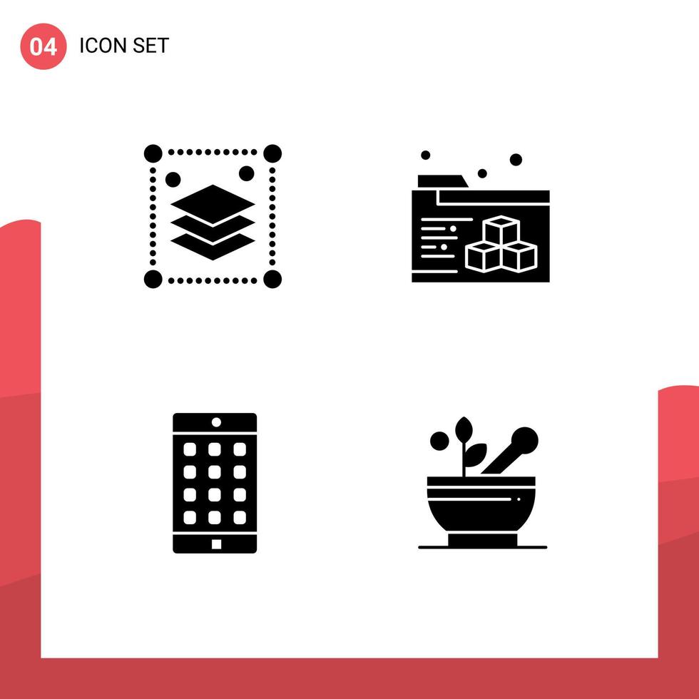 Pack of 4 Modern Solid Glyphs Signs and Symbols for Web Print Media such as copy layers password misc application medicine Editable Vector Design Elements